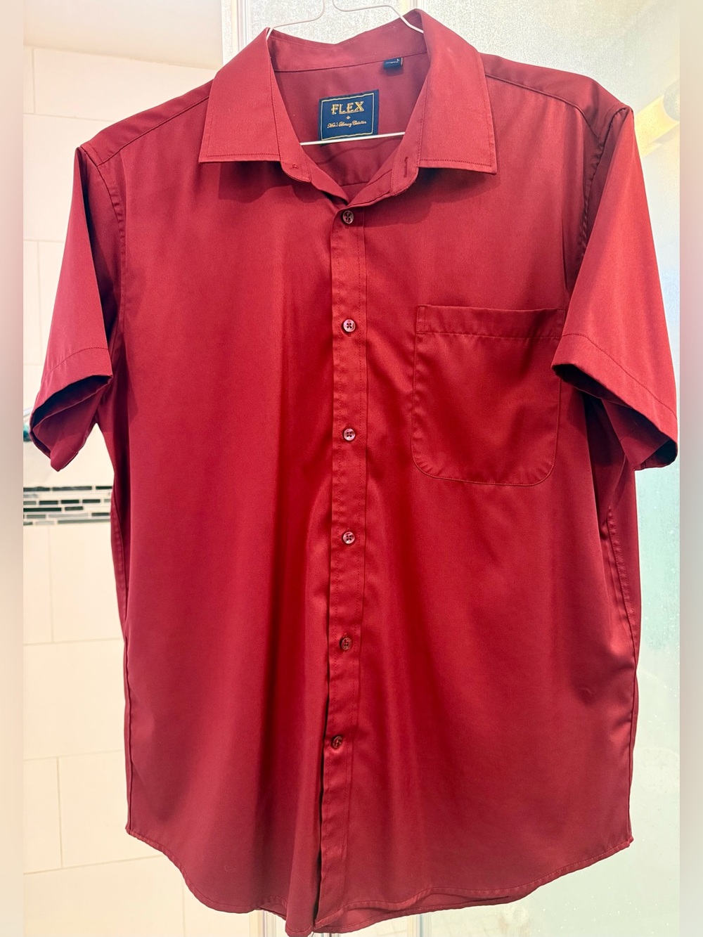 Flex Men’s Wine Red Short Sleeve Button-Up Shirt Large Made in Italy